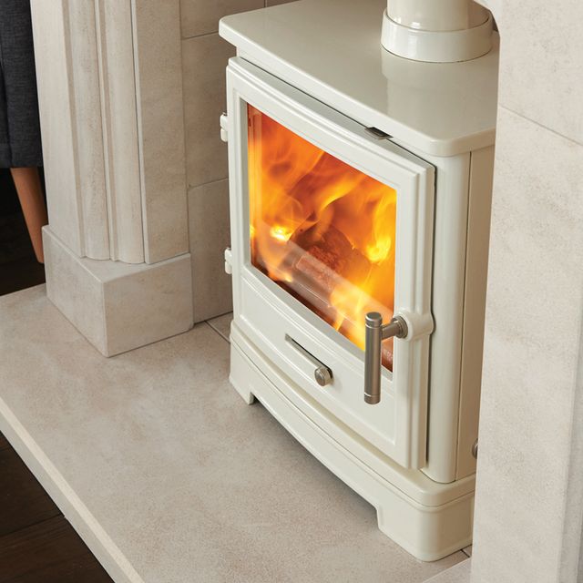 Bassington Eco Baseline Stove in Warm White Enamel - Side View